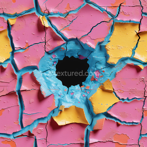 Seamless 3D Cracked and Holes PBR Texture of Multilayered Colorful Painted Wall