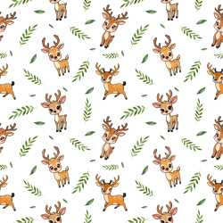 Pattern Bundle - Seamless 3D Pattern PBR Texture with Charming Deer Motifs and Green Foliage on White texture preview