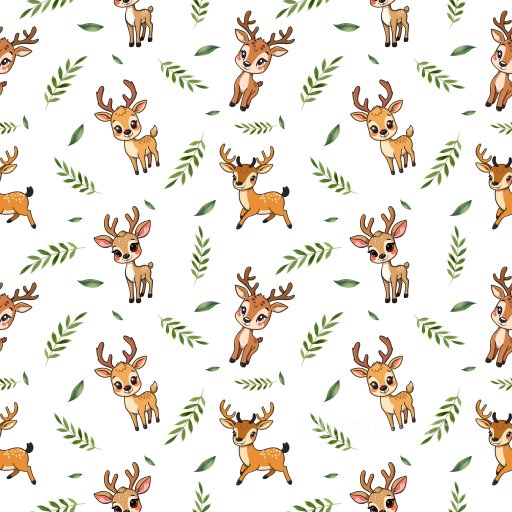 Pattern PBR Texture with Charming Deer Motifs and Green Foliage on White seamless Pattern Bundle PBR texture