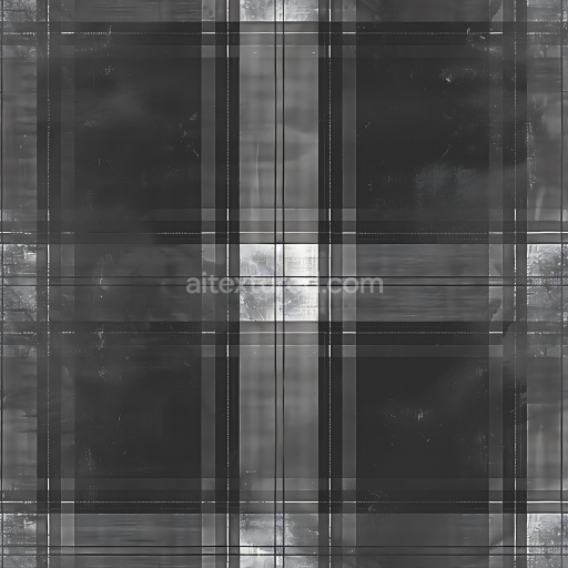 Seamless 3D PBR Texture of Black and White Grunge Plaid Fabric Pattern