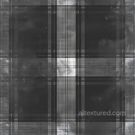 Seamless 3D PBR Texture of Black and White Grunge Plaid Fabric Pattern texture preview
