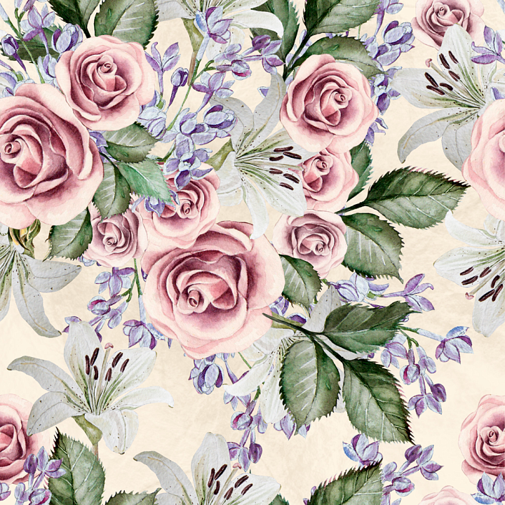 Floral Featuring Soft Pink Roses and White Lilies seamless PBR texture preview