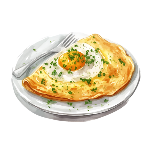 Breakfast White Omelet with Sunny Side Egg and Chives Illustration