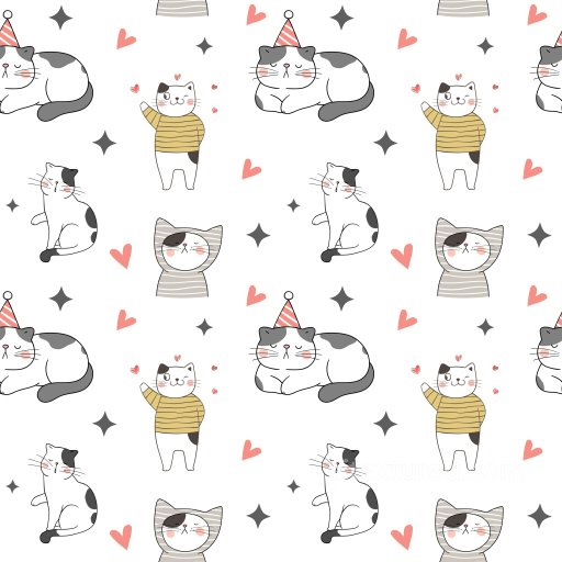 Pattern PBR Texture Featuring Playful Cat Characters with Hearts and Stars seamless Pattern Bundle PBR texture