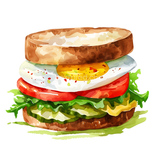 Watercolor Style Egg Salad Sandwich Breakfast Graphic with Fresh Vegetables