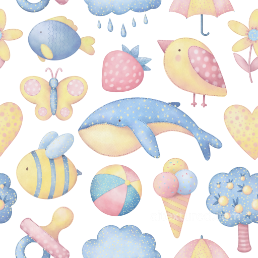 Baby Boy Fabric Texture Featuring Soft Stitched Toy Motifs seamless Baby Boy PBR texture