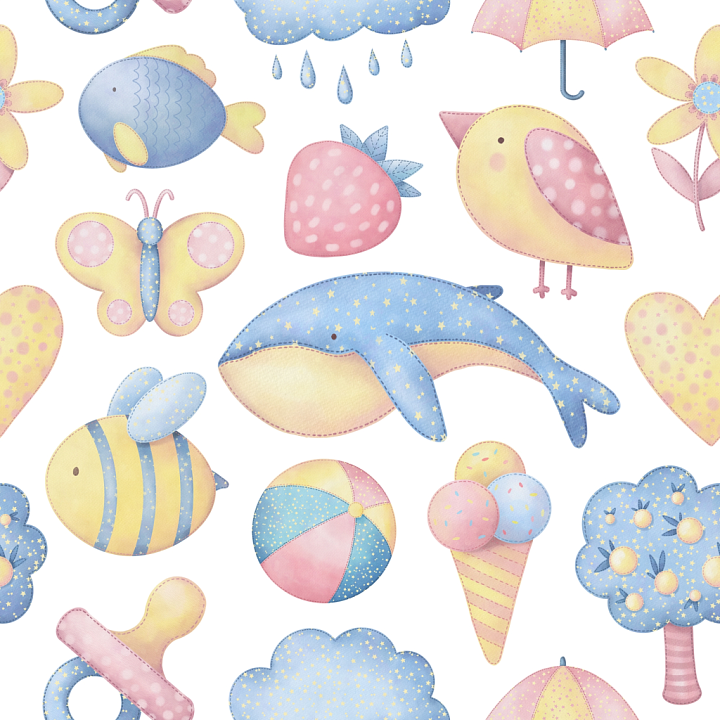 Baby Boy Fabric Featuring Soft Stitched Toy Motifs seamless PBR texture preview