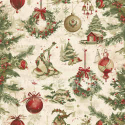 seamless Seamless 3D PBR Texture with Vintage Christmas Ornaments & Wreaths texture 8k free download PBR
