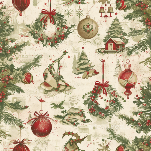 with Vintage Christmas Ornaments & Wreaths seamless All Christmas Digital paper PBR texture