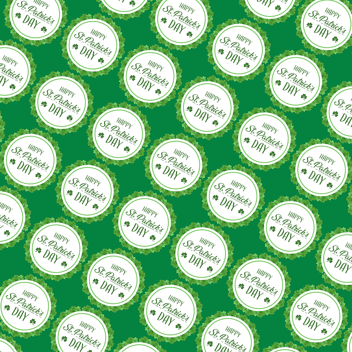 Festive St Patrick's Day Digital Paper with Green Clovers seamless PBR texture preview