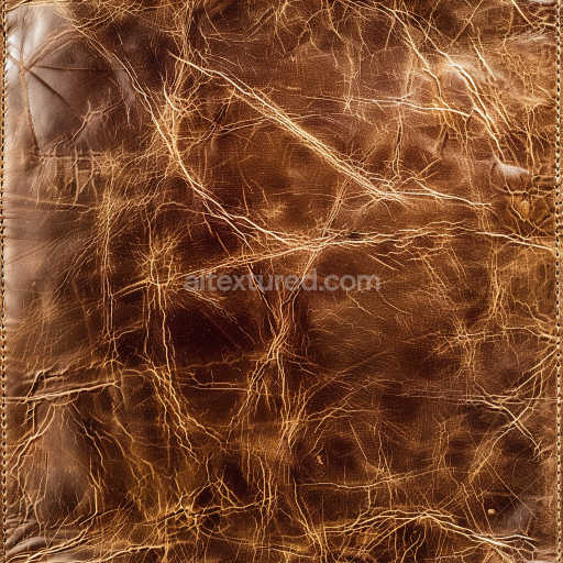 Seamless 3D distressed brown cracked leather PBR texture with aged wrinkles and stitching