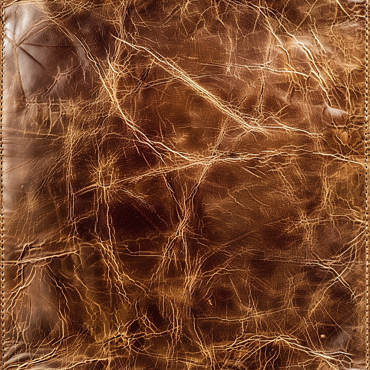 Distressed Brown Cracked Leather With Aged Wrinkles And Stitching seamless PBR texture preview