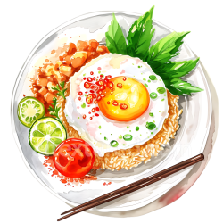 seamless Illustrated Indonesian Nasi Goreng Breakfast with Fried Egg and Fresh Garnishes texture 8k free download PBR