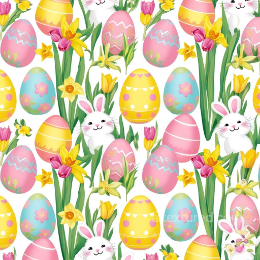 Featuring Easter Eggs and Bunny with Spring Flowers seamless All Easter Digital paper PBR texture