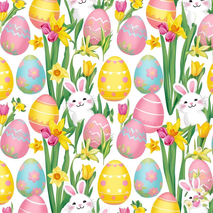 Featuring Easter Eggs and Bunny with Spring Flowers seamless PBR texture preview