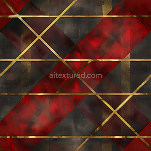 Seamless 3D PBR Texture of Red and Black Plaid with Golden Lattice Pattern