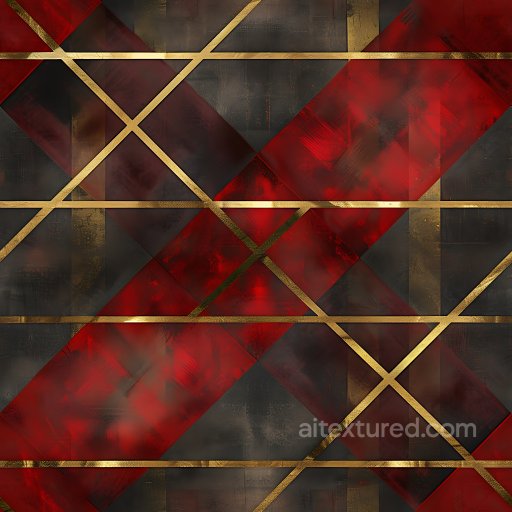 Seamless 3D PBR Texture of Red and Black Plaid with Golden Lattice Pattern texture preview