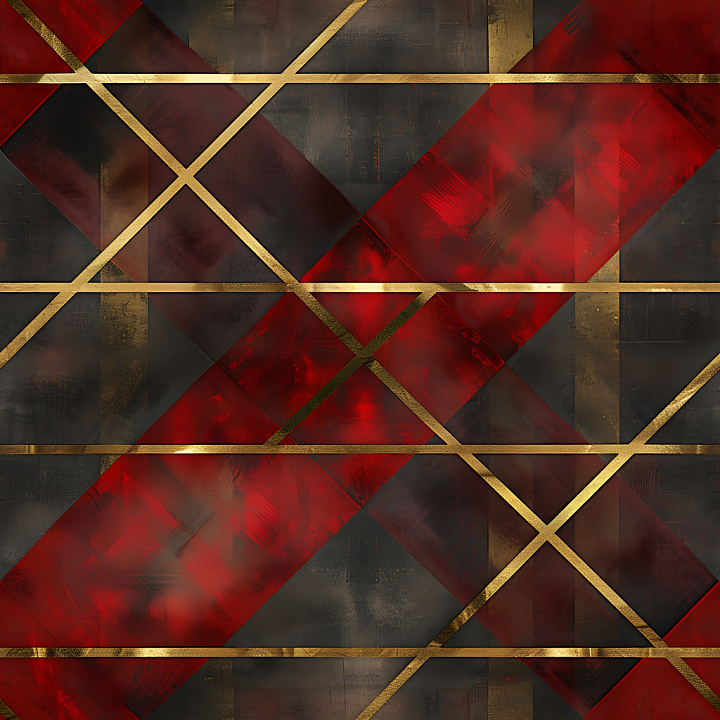 Red and Black Plaid with Golden Lattice Pattern seamless PBR texture preview