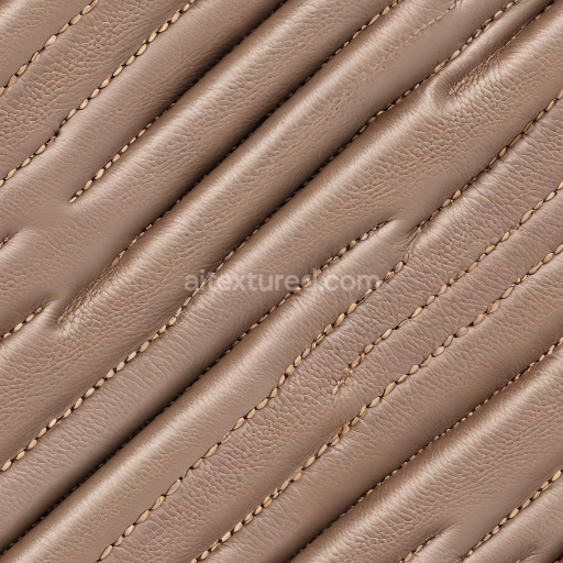 Seamless 3D taupe stitched leather PBR texture with soft grain and padded panels