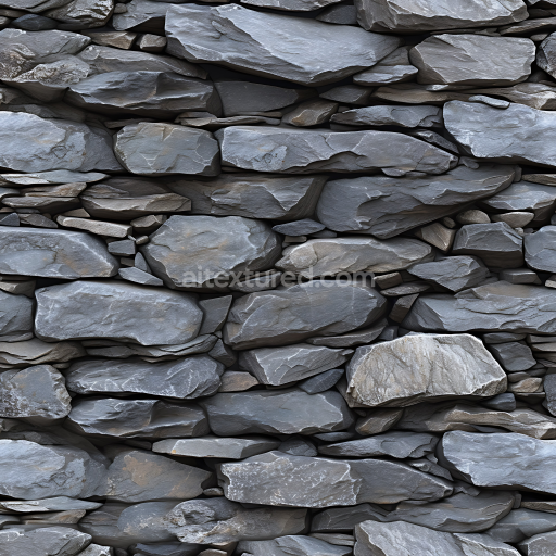 Seamless 3D Slate Stone Wall PBR Texture with Layered Flat Rocks