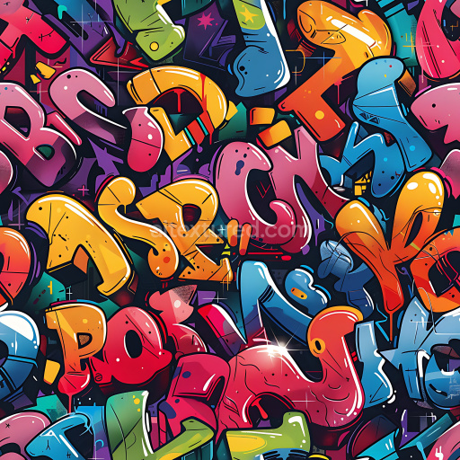 Seamless 3D PBR Texture Featuring Vibrant Colorful Graffiti Letters