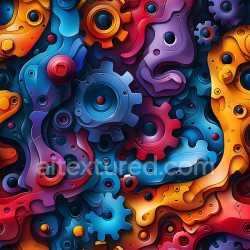 seamless Seamless 3D PBR Texture Featuring Vibrant Multi-Colored Graffiti Gears and Abstract Shapes texture 8k free download PBR