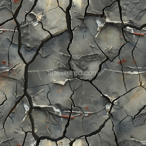 Seamless 3D PBR Cracked Industrial Concrete Texture with Jagged Splits and Worn Surface