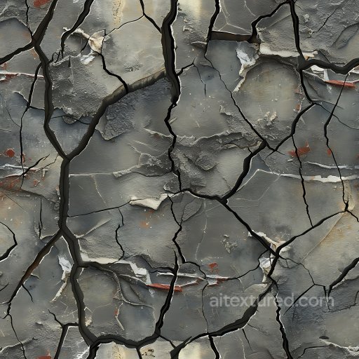 Cracked Industrial Concrete Texture with Jagged Splits and Worn Surface seamless Cracked & Holes PBR texture