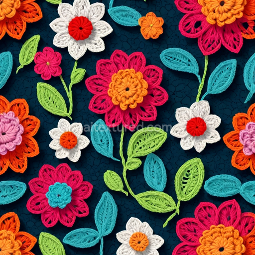 Seamless 3D PBR Texture of Vibrant Multicolor Embroidered Floral Fabric