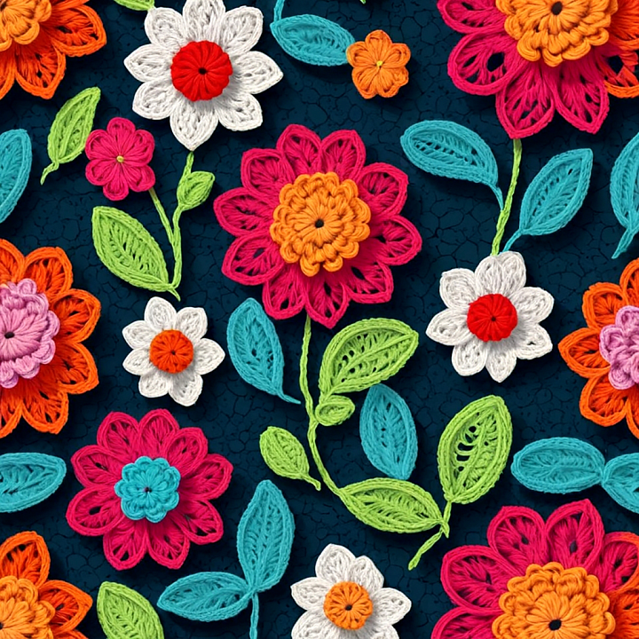 Vibrant Multicolor Embroidered Floral Fabric seamless PBR texture preview