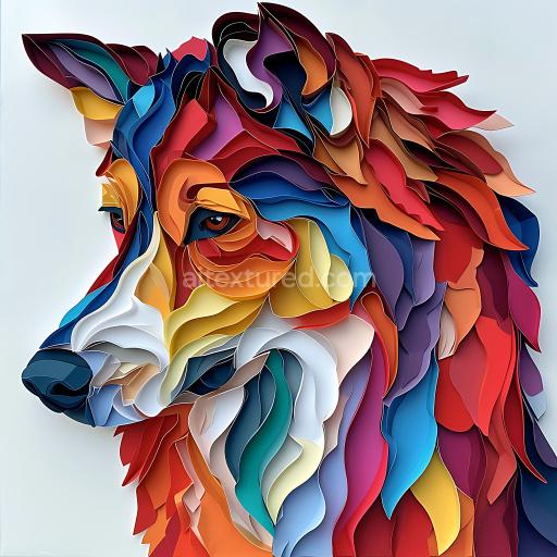 Seamless 3D PBR Texture Featuring Origami-inspired Multicolor Collie Fur