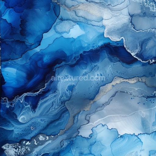 Seamless 3D Alcohol Ink PBR Texture Featuring Blue and Silver Fluid Marbling