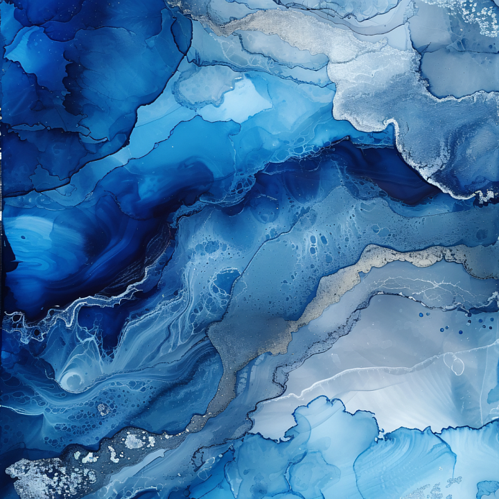 Alcohol Ink Featuring Blue and Silver Fluid Marbling seamless PBR texture preview