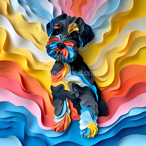 Seamless 3D PBR Texture of Stylized Black Russian Terrier in Origami Style