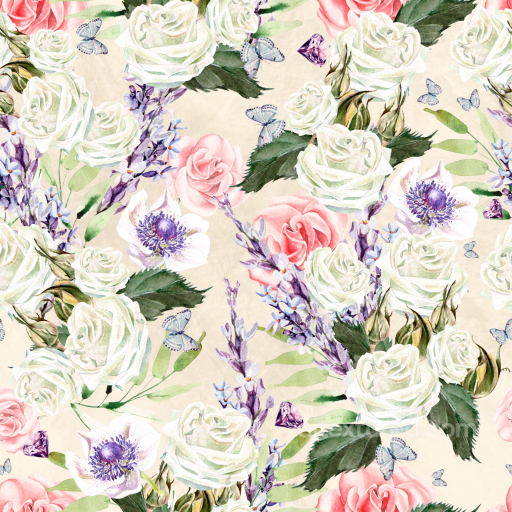 Featuring White and Pink Roses with Butterflies seamless Flower  PBR texture