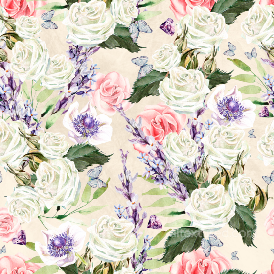Featuring White and Pink Roses with Butterflies Flower texture preview