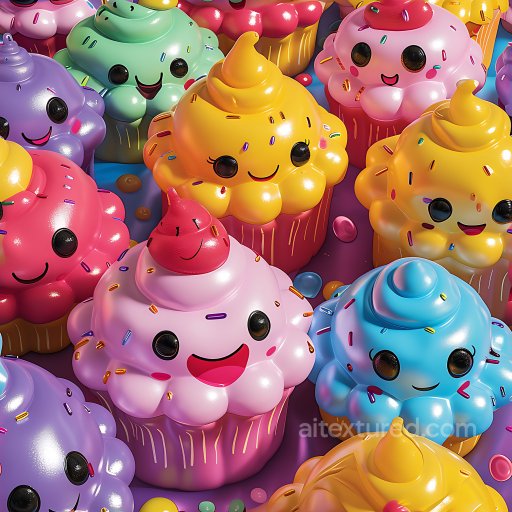 Inflated PBR Texture Featuring Colorful Puffy Vinyl Cupcakes with Sprinkles seamless Inflated PBR texture