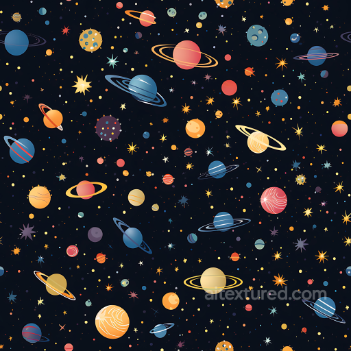 Star, Space, Planets Texture of Stylized Planets and Colorful Starfield in Cosmic Space seamless Star, space, planets PBR texture