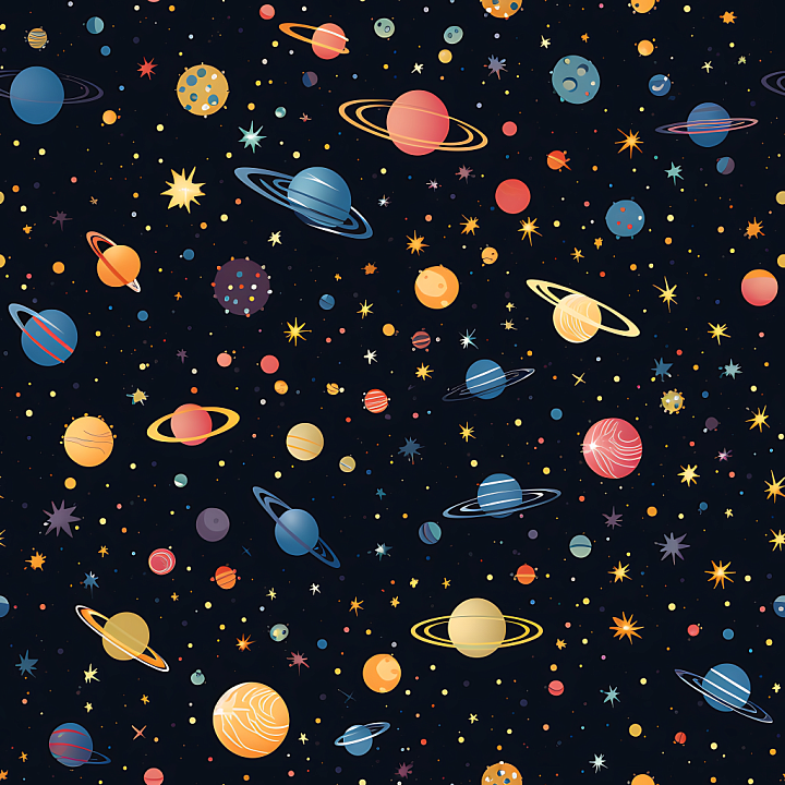 Star, Space, Planets of Stylized Planets and Colorful Starfield in Cosm… seamless PBR texture preview