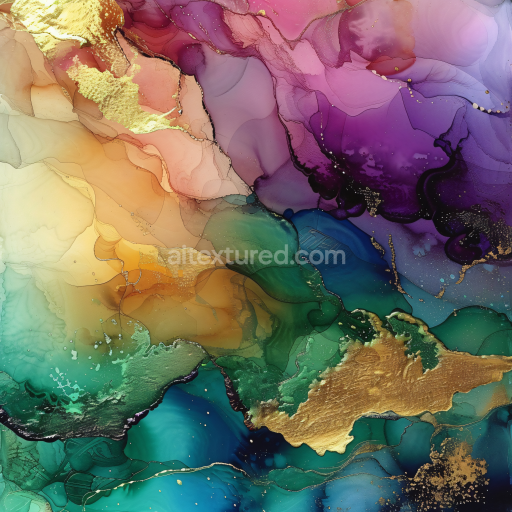 Preview — Seamless 3D Alcohol Ink PBR Texture Featuring Multicolor Translucent Layers and Metallic Gold Veins