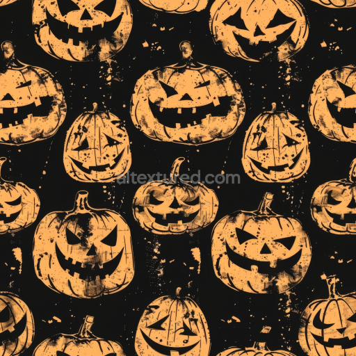 Seamless 3D PBR Texture of Vintage Halloween Jack-o'-Lantern Pumpkins