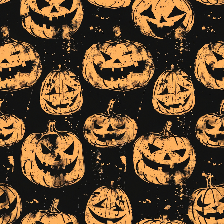 Vintage Halloween Jack-o'-Lantern Pumpkins seamless PBR texture preview