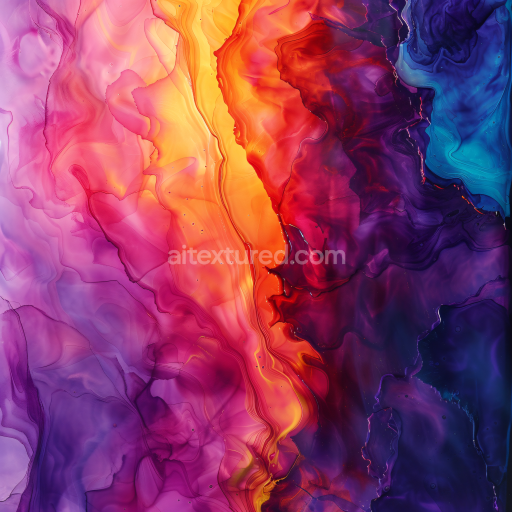 Seamless 3D Alcohol Ink PBR Texture with Rich Sunset Swirls and Deep Violet Flows