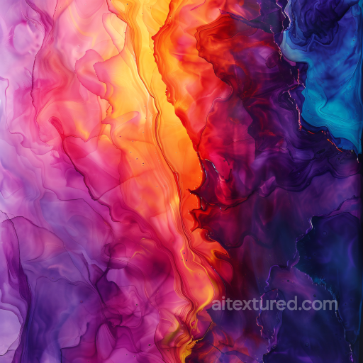 Alcohol Ink PBR Texture with Rich Sunset Swirls and Deep Violet Flows seamless Alcohol ink PBR texture