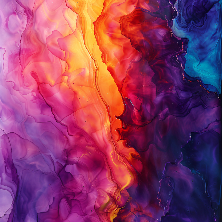 Alcohol Ink with Rich Sunset Swirls and Deep Violet Flows seamless PBR texture preview