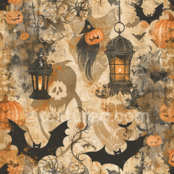 seamless Seamless 3D PBR Vintage Halloween Fabric Texture with Pumpkins, Bats, and Lanterns texture 8k free download PBR