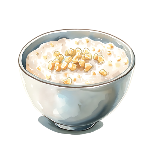 Breakfast Buckwheat Hot Cereal Bowl in Soft Watercolor Style