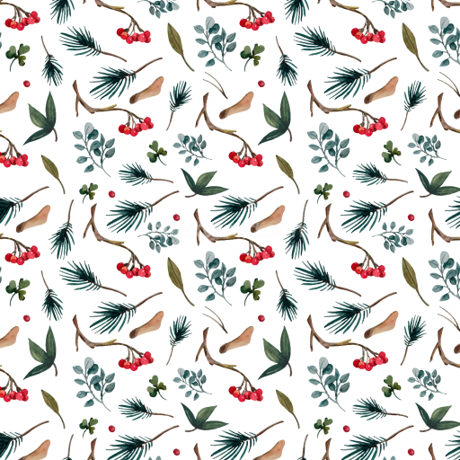 Seamless 3D PBR Texture Featuring Watercolor Christmas Berries & Foliage Pattern