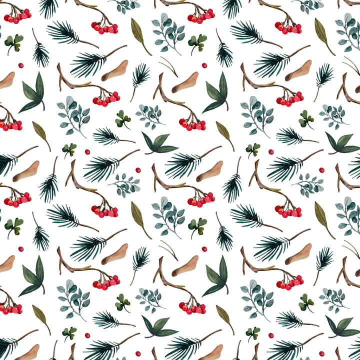 Featuring Watercolor Christmas Berries & Foliage Pattern seamless PBR texture preview