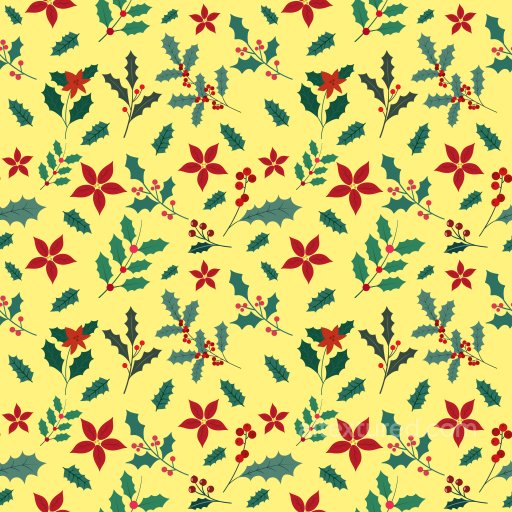 Pattern PBR Texture with Christmas Holly and Poinsettia Botanical Motifs seamless Pattern Bundle PBR texture